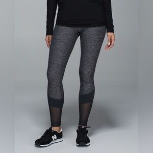 Lululemon If You're Lucky Pant Heathered Black with mesh panels Size 6